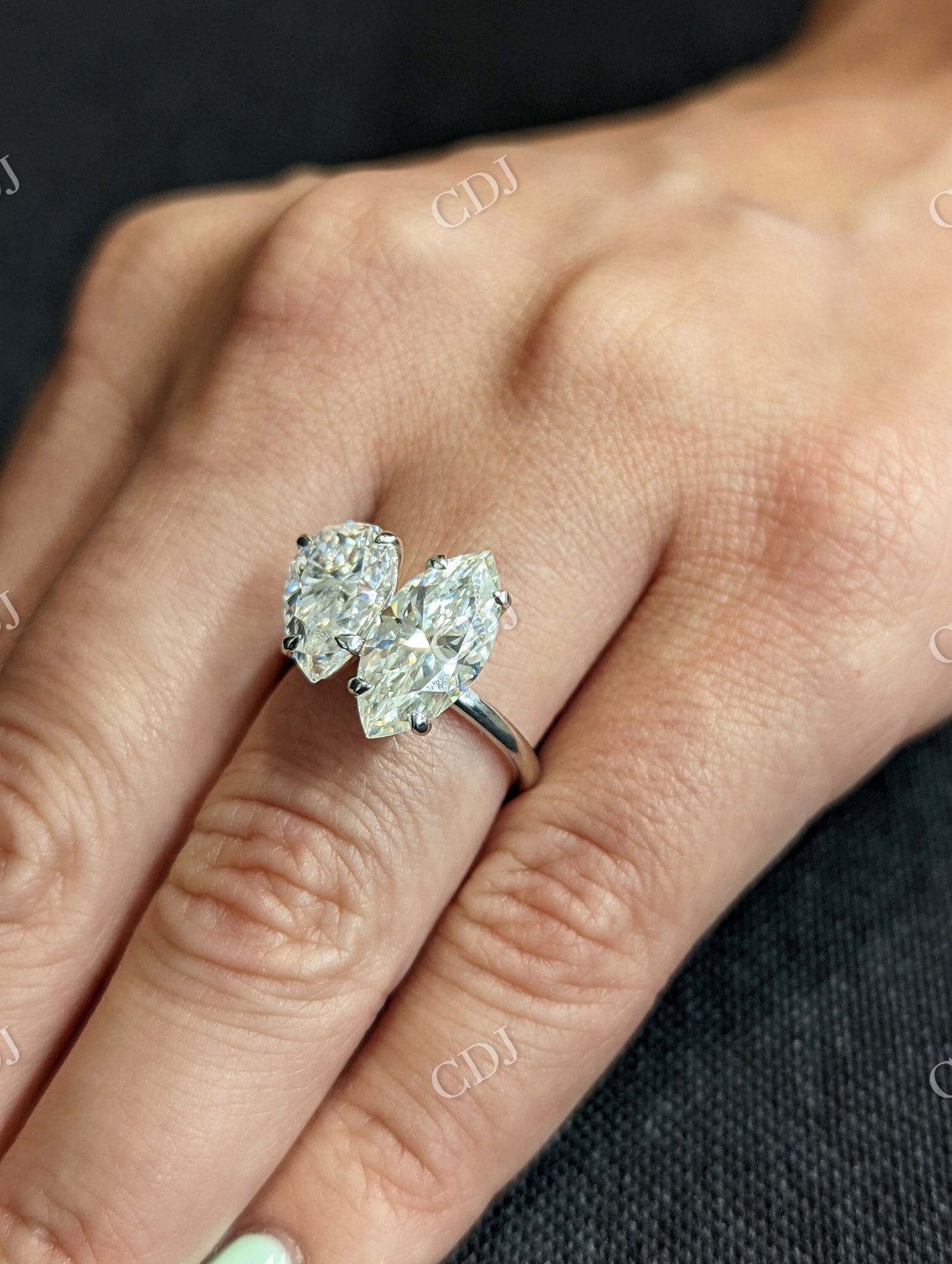 White Gold Toi Et Moi Moissanite Engagement Ring  customdiamjewel   