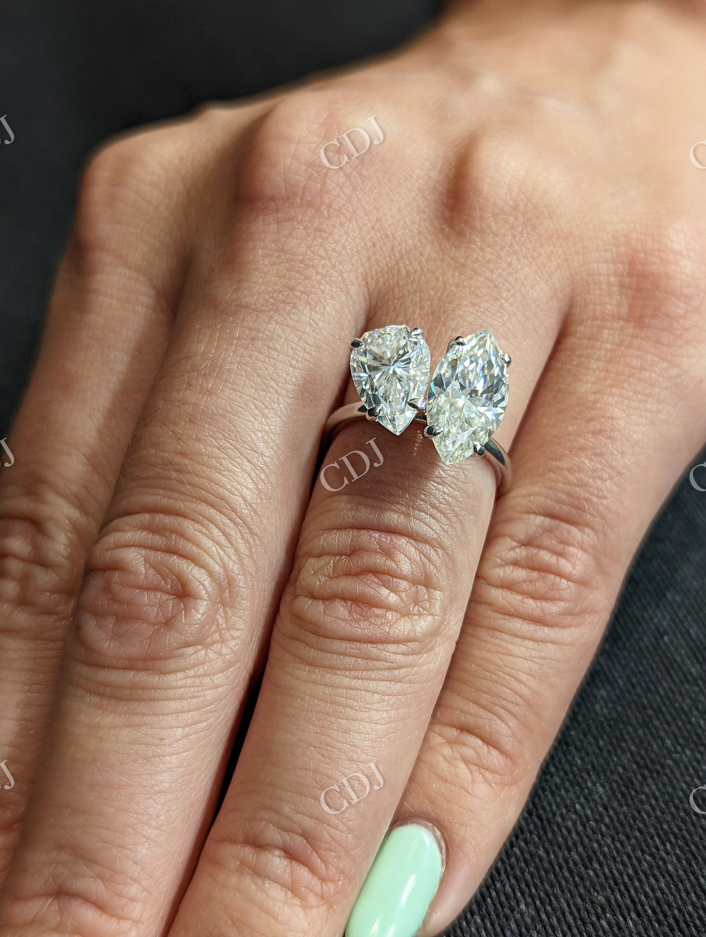 White Gold Toi Et Moi Moissanite Engagement Ring  customdiamjewel   