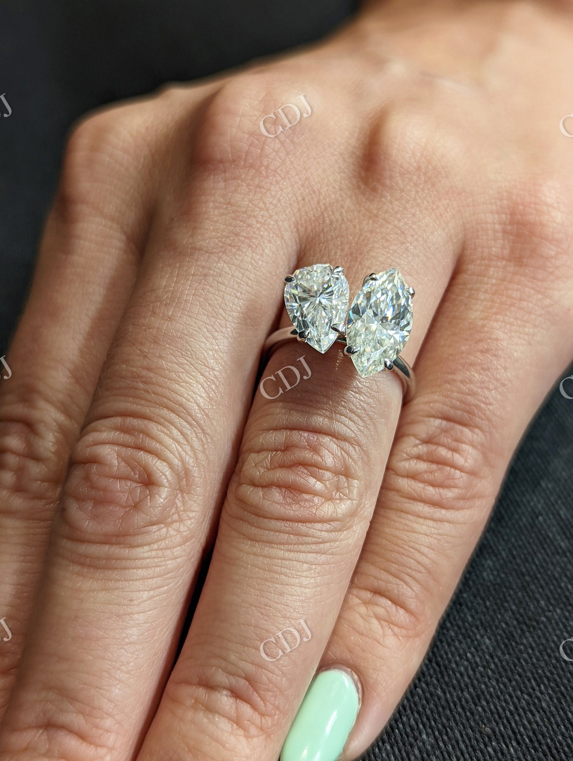 White Gold Toi Et Moi Moissanite Engagement Ring  customdiamjewel   