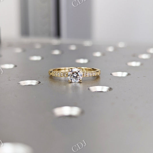 Yellow Gold Micro Pave Engraved Moissanite Engagement Ring  customdiamjewel 10 KT Yellow Gold VVS-EF