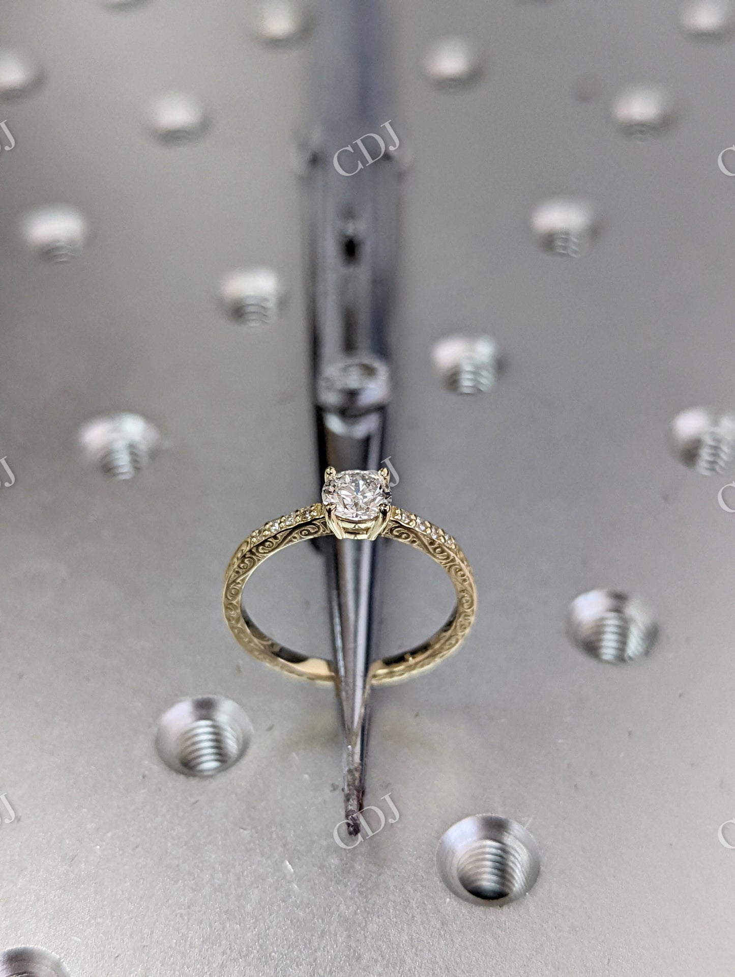 Yellow Gold Micro Pave Engraved Moissanite Engagement Ring  customdiamjewel   