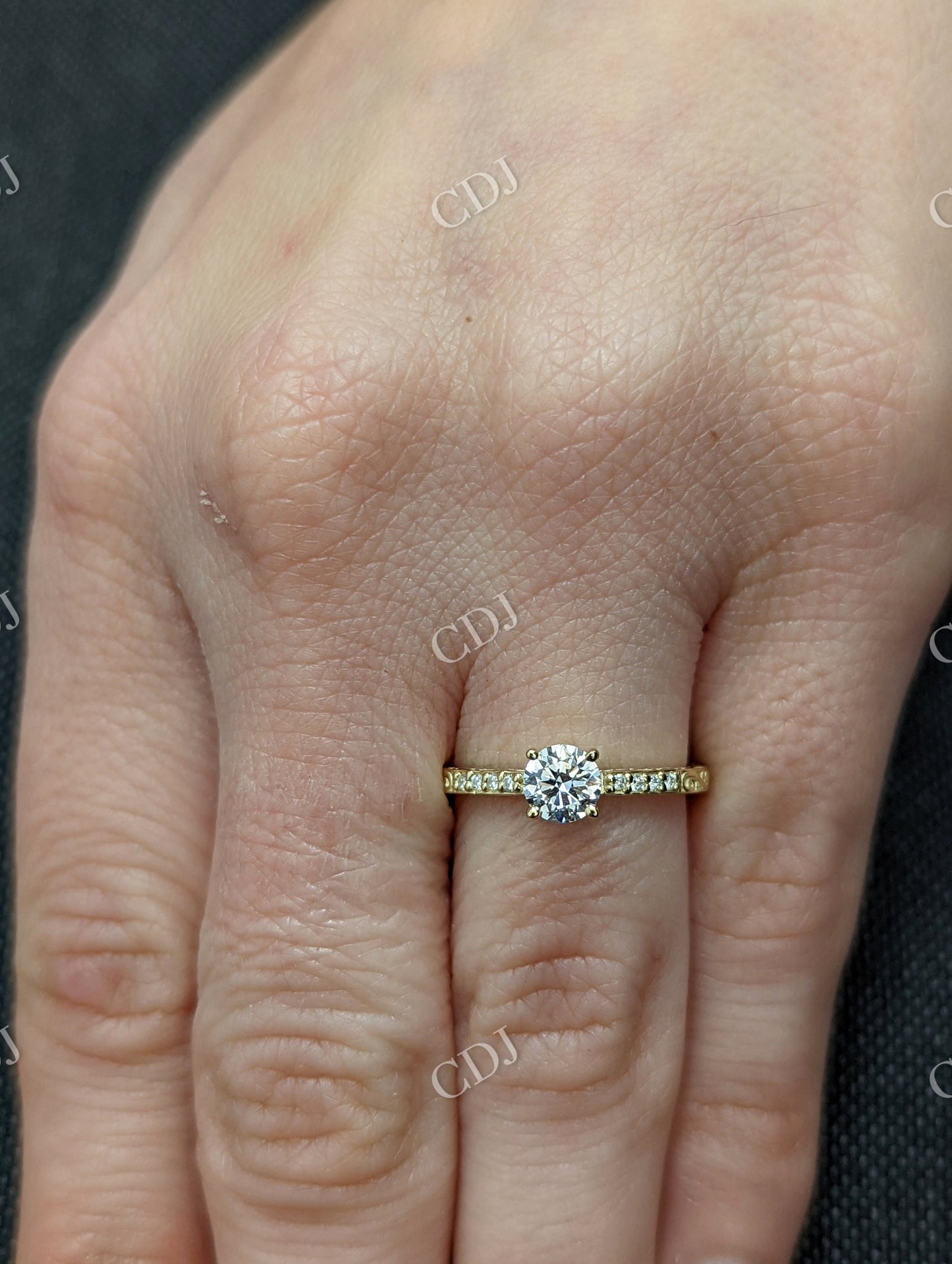 Yellow Gold Micro Pave Engraved Moissanite Engagement Ring  customdiamjewel   