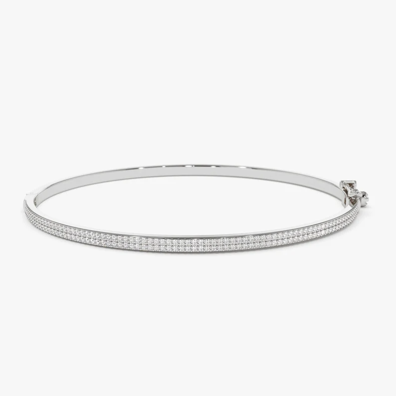 0.70ctw Half Eternity Diamond Bangle Bracelet for Woman  customdiamjewel Sterling Silver White Gold VVS-EF