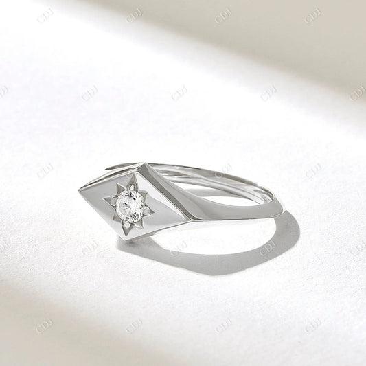 0.12CT Round Cut Lab Grown Diamond NorthStar Signet Ring  customdiamjewel 10KT White Gold VVS-EF