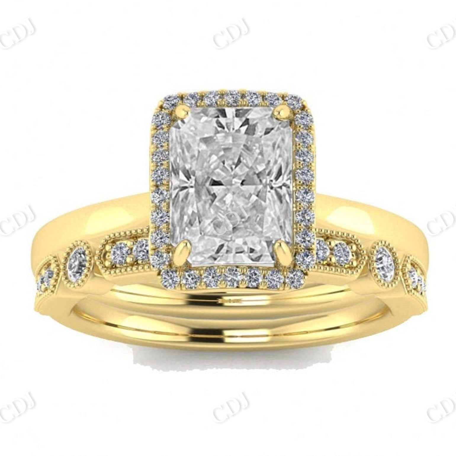 Radiant Cut Moissanite Wedding Bridal Set  customdiamjewel 10 KT Yellow Gold VVS-EF