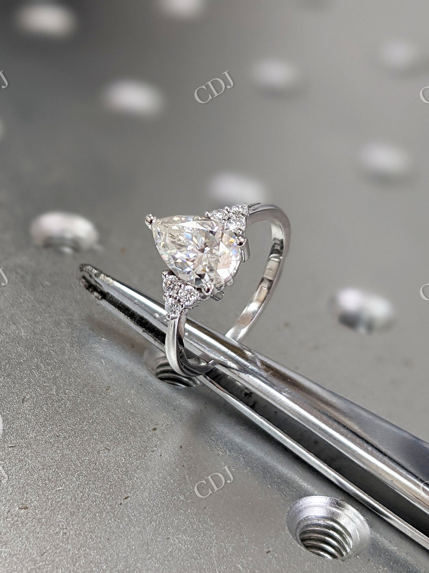 Pear Cut Moissanite Cluster Unique Ring  customdiamjewel   