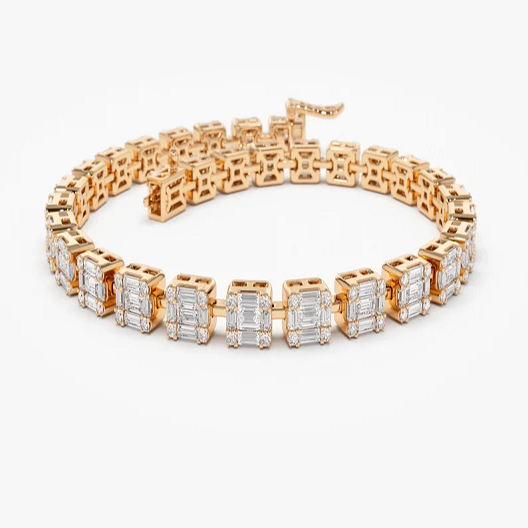 14K Solid Gold Baguette and Round Natural Diamond Bracelet  customdiamjewel 10 KT Solid Gold Rose Gold VVS-EF