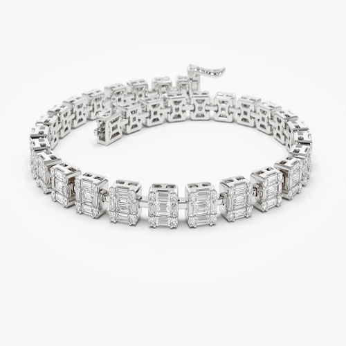 14kt Solid Gold Baguette and Round Diamond Illusion Setting Bracelet  customdiamjewel 10 KT Solid Gold White Gold VVS-EF