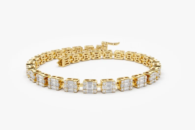 Baguette and Round Lab Grown Diamond Tennis Bracelet  customdiamjewel   