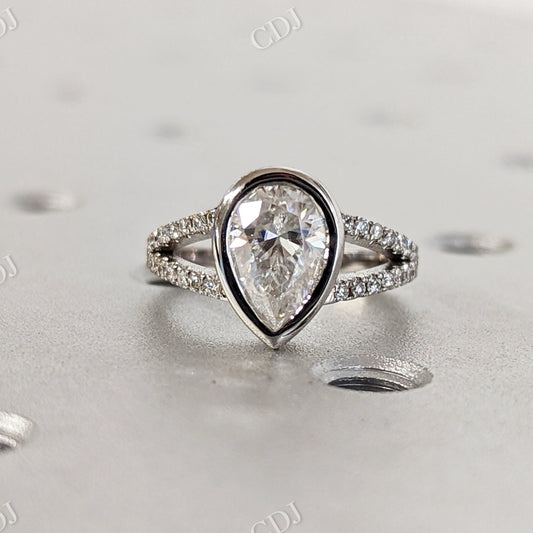 White Gold Split Shank Pear Moissanite Engagement Ring  customdiamjewel 10 KT White Gold VVS-EF