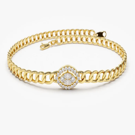 14k Solid Gold Curb Link Marquise Natural Diamond Bracelet  customdiamjewel 10 KT Solid Gold Yellow Gold VVS-EF