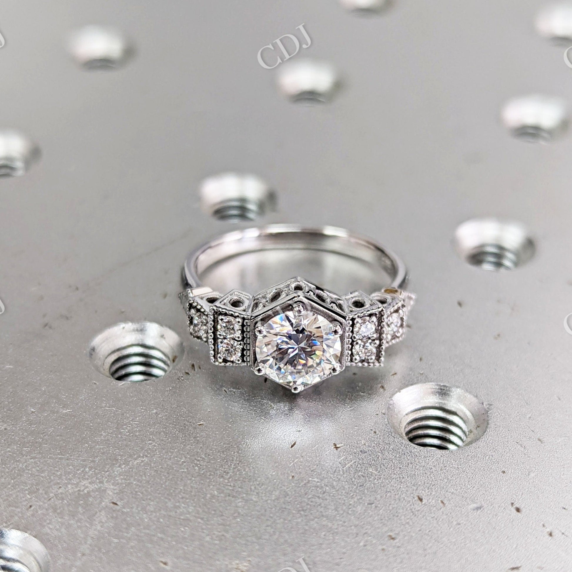 Vintage Art Deco White Gold Moissanite Wedding Ring  customdiamjewel 10 KT White Gold VVS-EF