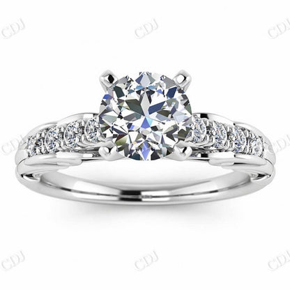 White Gold Vintage Style Moissanite Ring, Tapered Bottom With Wraps, Pave Set Accents  customdiamjewel 10 KT White Gold VVS-EF