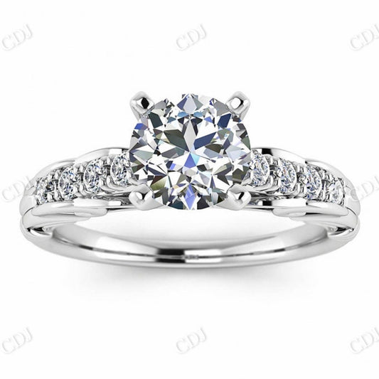 White Gold Vintage Style Moissanite Ring, Tapered Bottom With Wraps, Pave Set Accents  customdiamjewel 10 KT White Gold VVS-EF