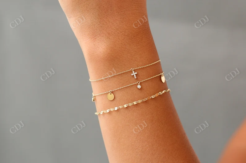 Natural Diamond Dangling Gold Disc 14k Solid Gold Bracelet  customdiamjewel   