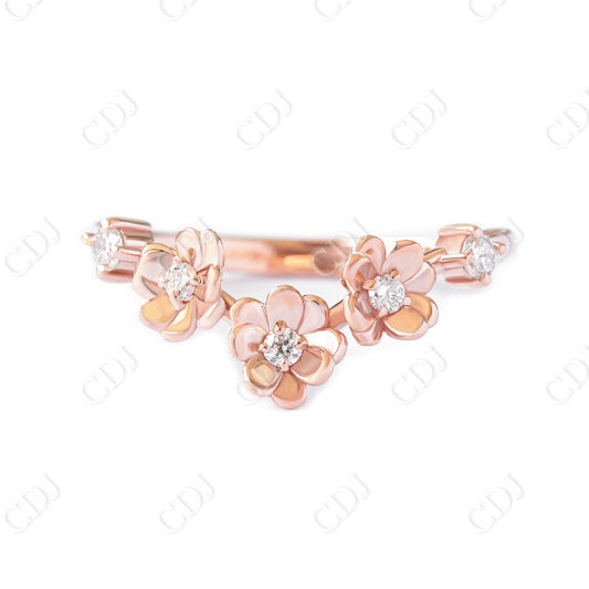 0.10CTW Flower Curved Earth Mine Diamond Wedding Band  customdiamjewel 10KT Rose Gold VVS-EF