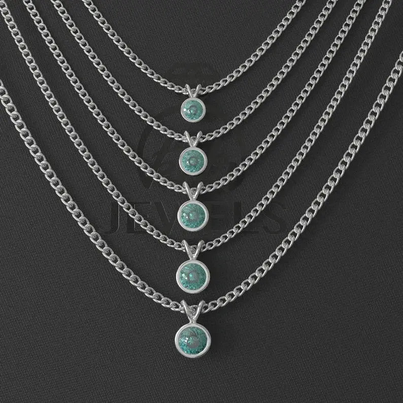 Cyan Blue Portuguese Cut Moissanite Necklace  customdiamjewel 10KT White Gold VVS-EF