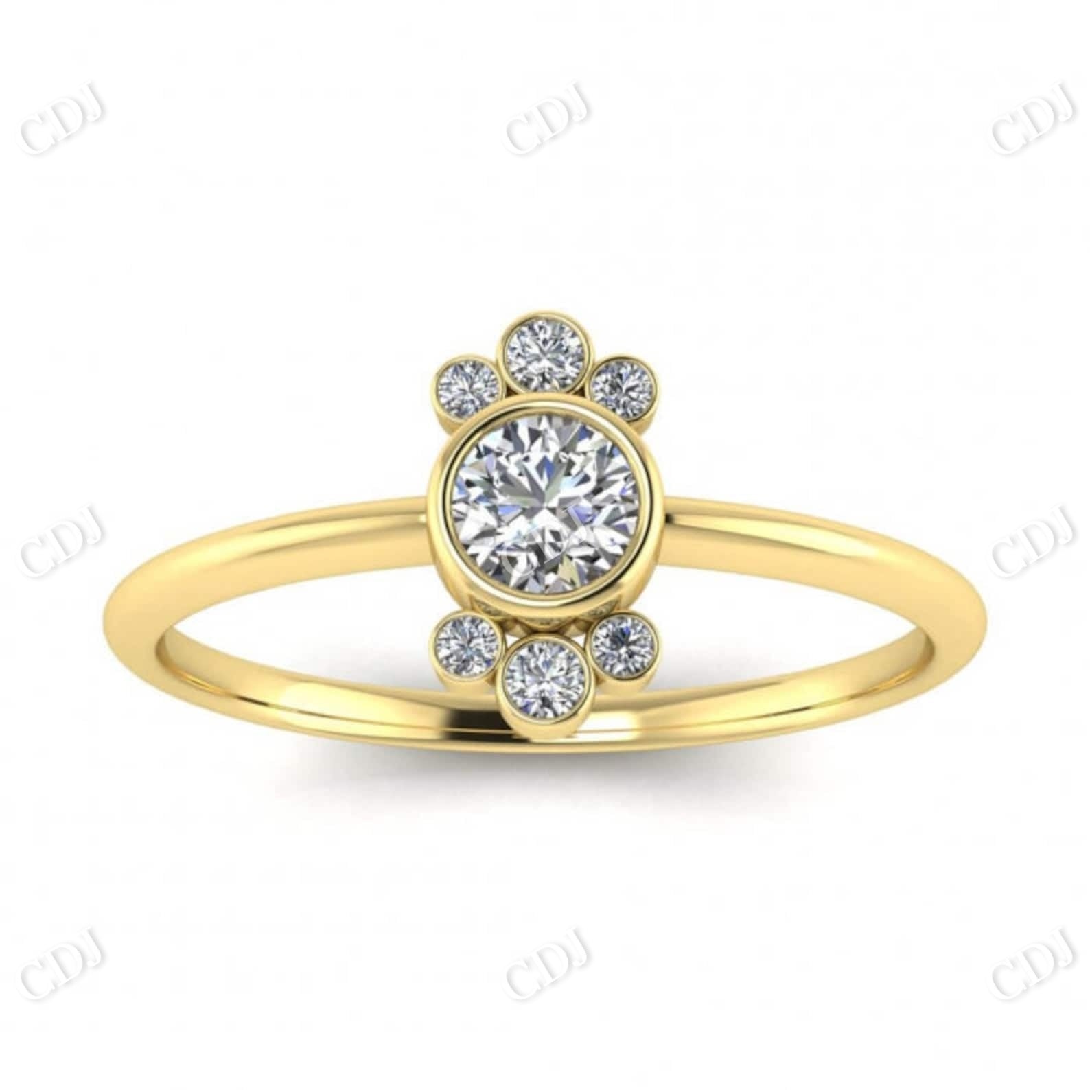 Solid Gold Boho Moissanite Delicate Round Bezel Engagement Ring  customdiamjewel 10 KT Yellow Gold VVS-EF