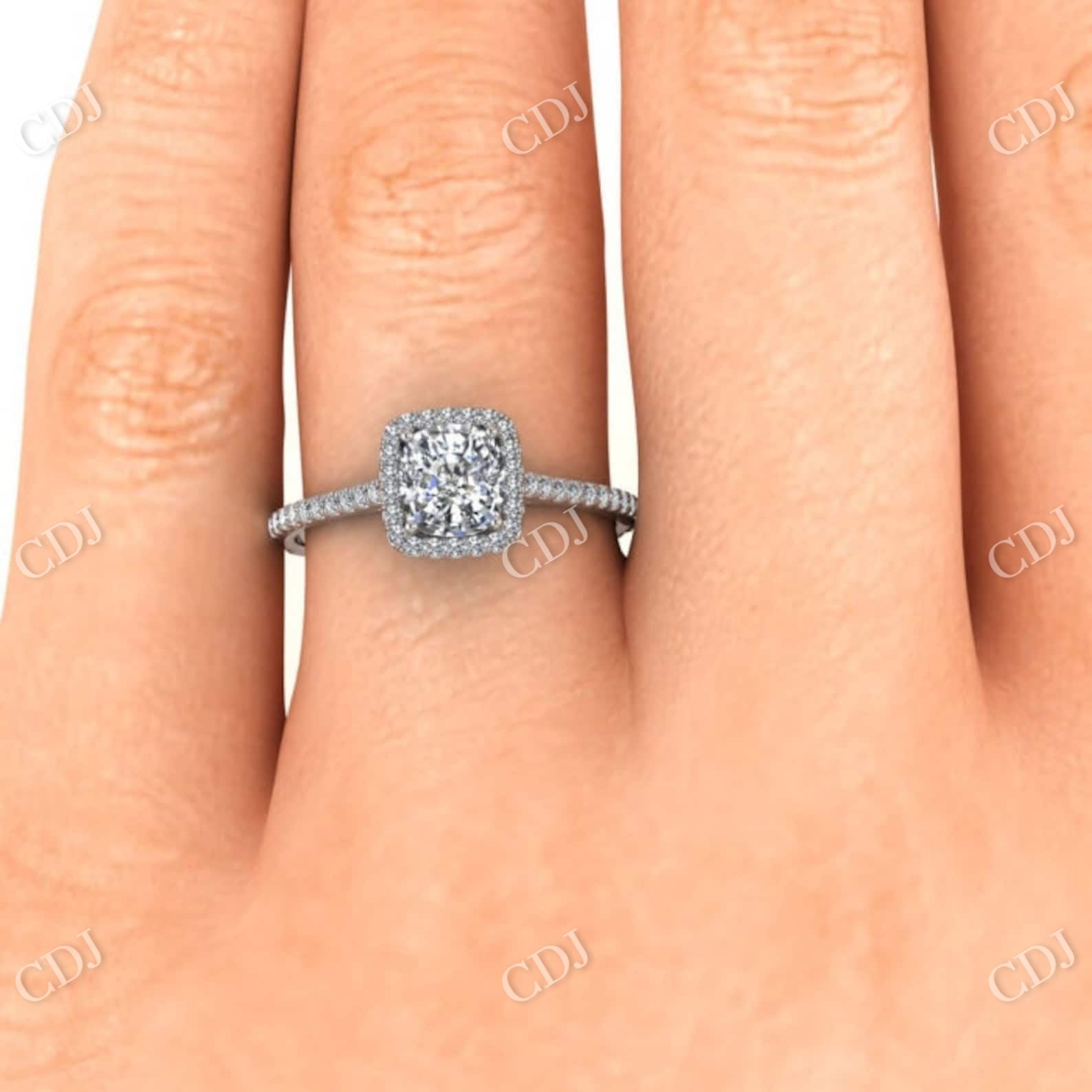 White Gold Cushion Moissanite Halo Ring  customdiamjewel   