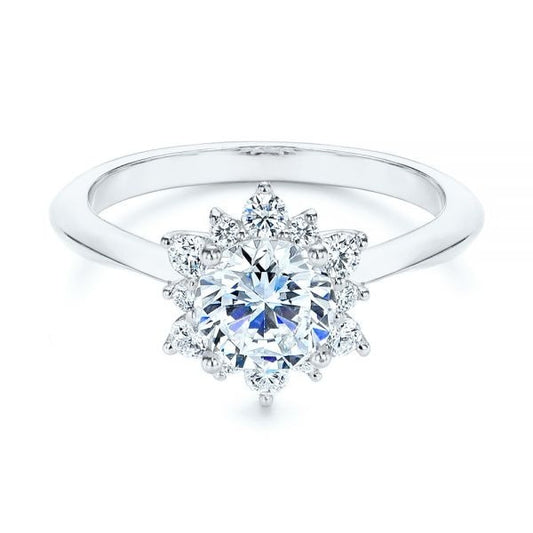 Starburst Cluster Halo Moissanite Engagement Ring  customdiamjewel 10KT White Gold VVS-EF