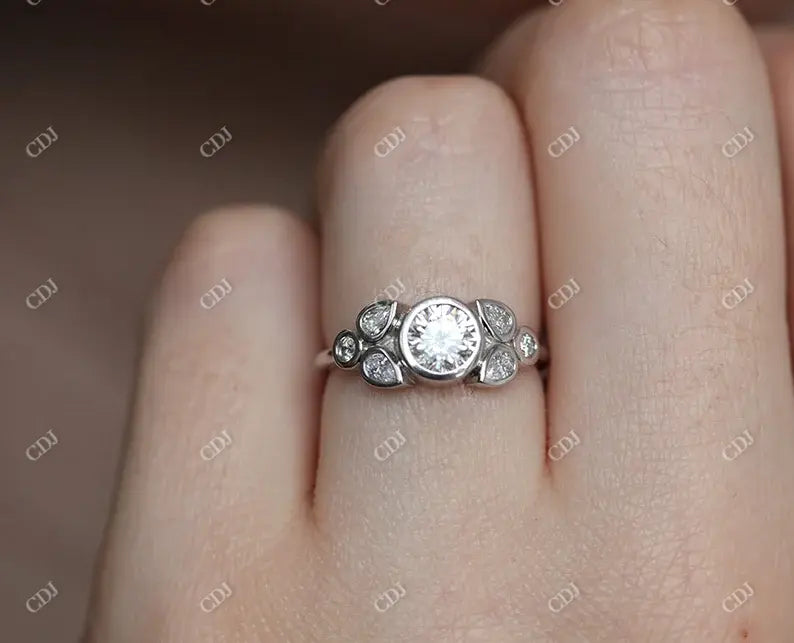 0.66CTW Round And Pear Cut Moissanite Engagement Ring  customdiamjewel   