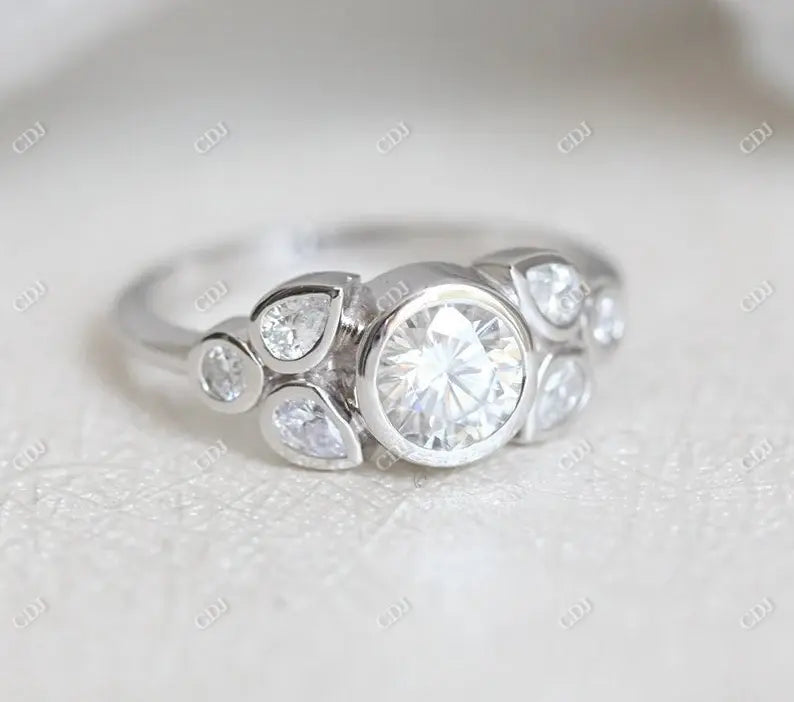 0.66CTW Round And Pear Cut Moissanite Engagement Ring  customdiamjewel   