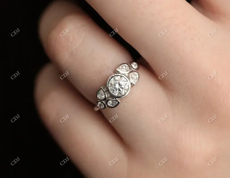 0.66CTW Round And Pear Cut Moissanite Engagement Ring  customdiamjewel   