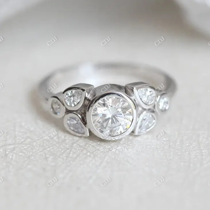 0.66CTW Round And Pear Cut Moissanite Engagement Ring  customdiamjewel 10KT White Gold VVS-EF