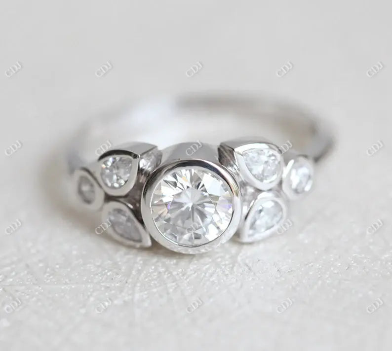 0.66CTW Round And Pear Cut Moissanite Engagement Ring  customdiamjewel   