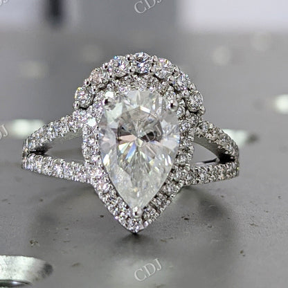 Pear Shaped Spilt Shank Halo Moissanite Engagement Ring  customdiamjewel 10 KT White Gold VVS-EF