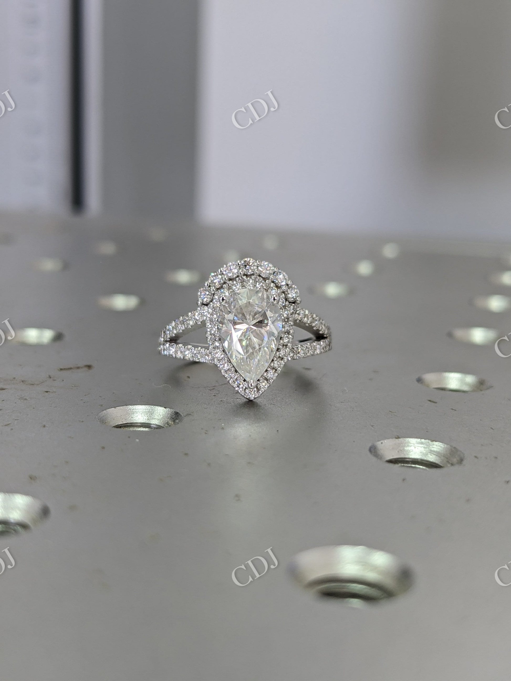 Pear Shaped Spilt Shank Halo Moissanite Engagement Ring  customdiamjewel   