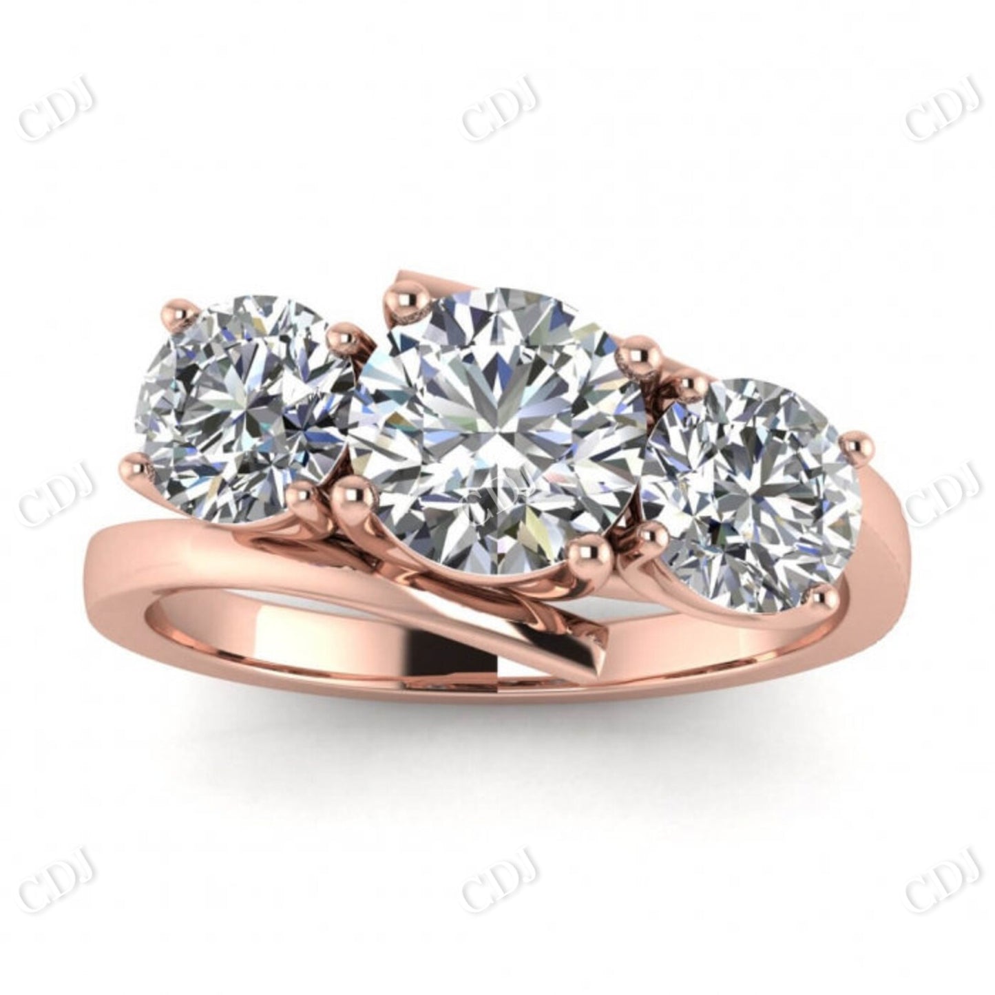 White Gold Offset 3 Stone Moissanite Twisted Band Ring  customdiamjewel 10 KT Rose Gold VVS-EF