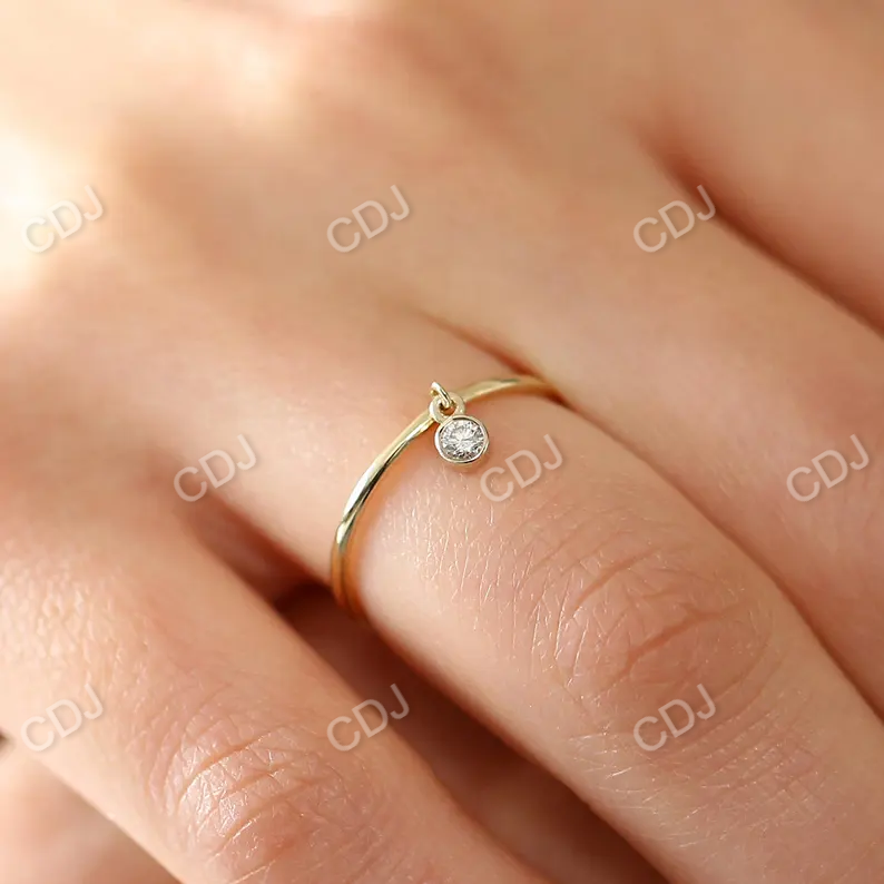 14k Gold Thin Round White Diamond Dangling Charm Wedding Ring  customdiamjewel   