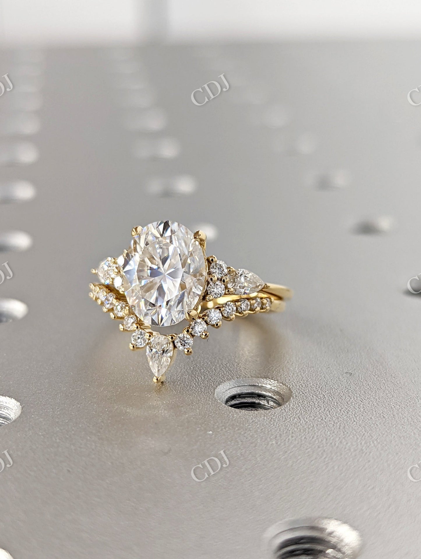 Yellow Gold Oval Cut Moissanite Bridal Ring Set  customdiamjewel   