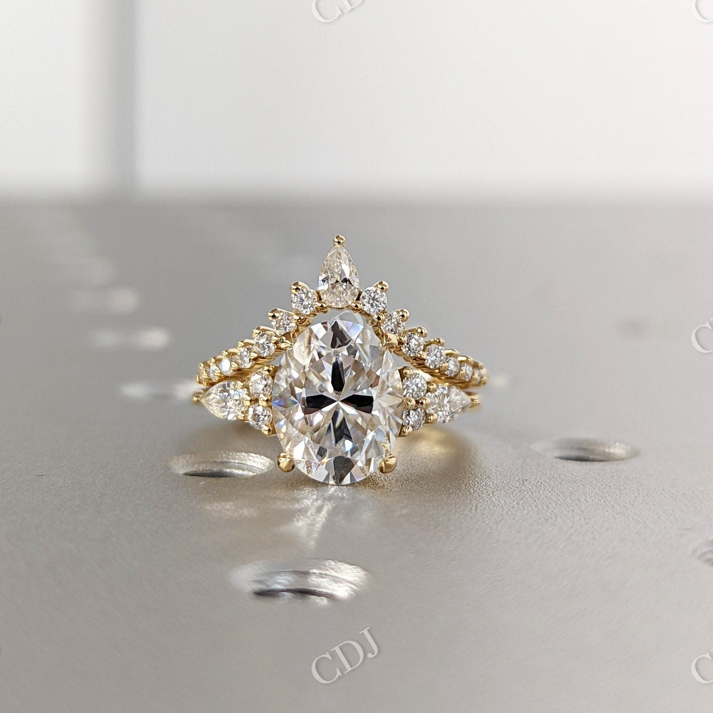 Yellow Gold Oval Cut Moissanite Bridal Ring Set  customdiamjewel 10 KT Yellow Gold VVS-EF