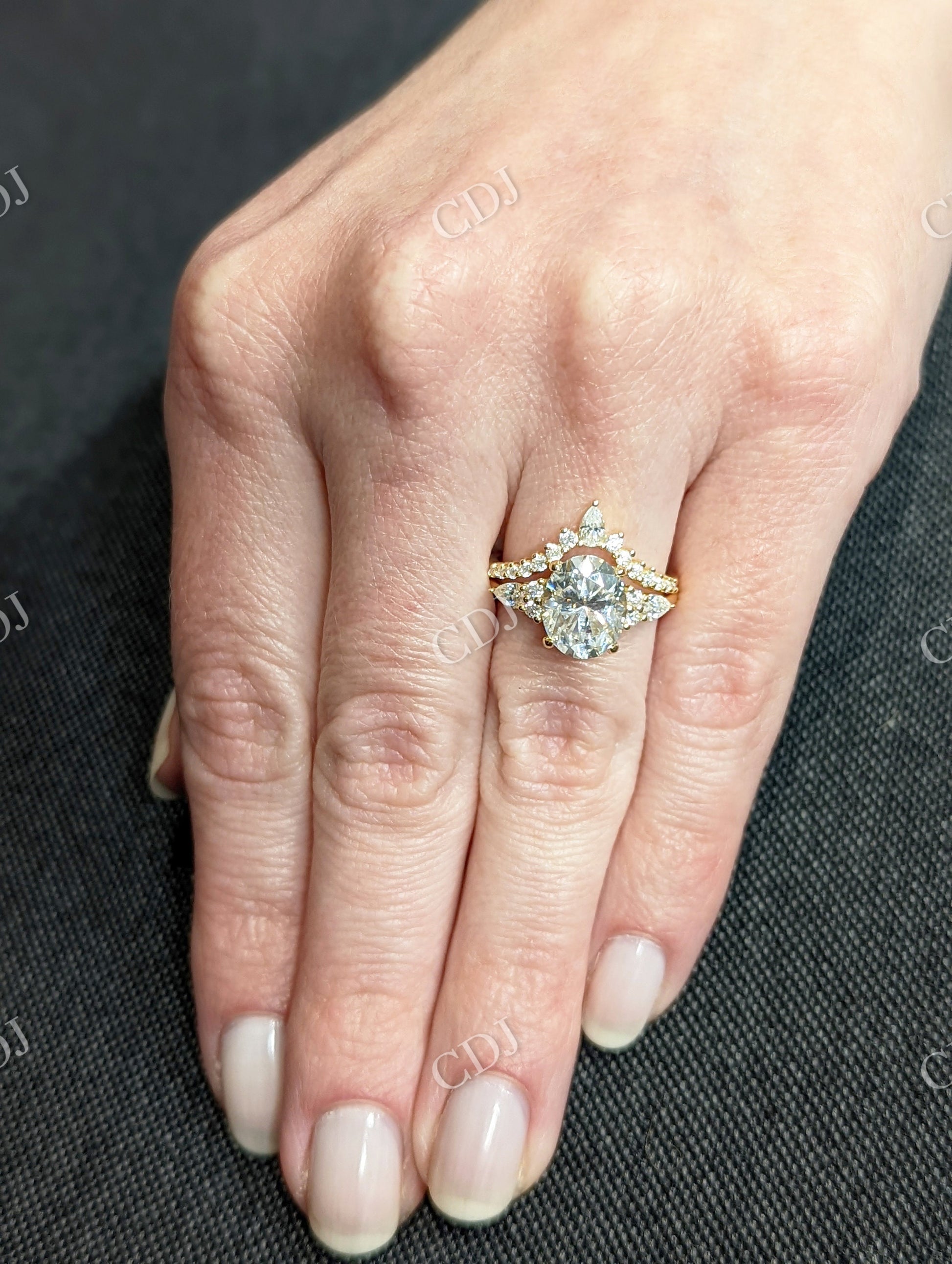 Yellow Gold Oval Cut Moissanite Bridal Ring Set  customdiamjewel   