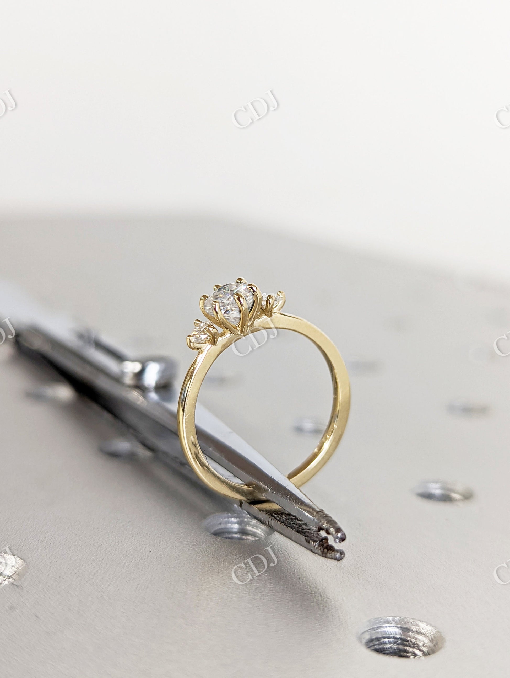 Delicate Cluster Moissanite Ring, Round Cut Gold Engagement Ring  customdiamjewel   