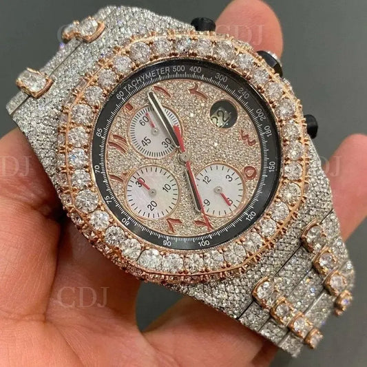 Two Tone Ice Out Hip hop Rapper diamond watch  customdiamjewel   