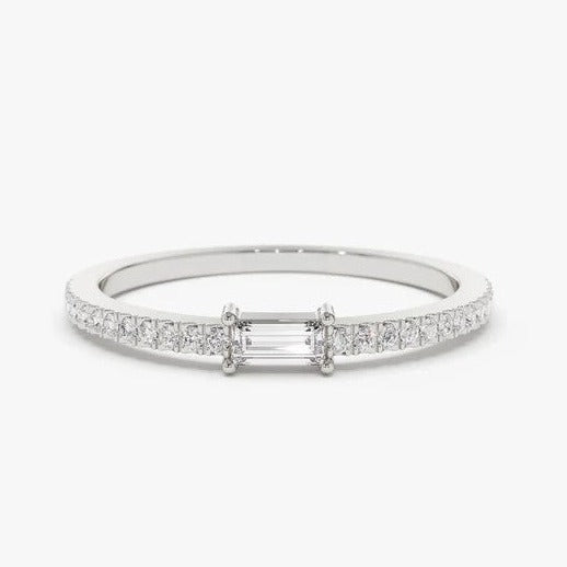 0.23CTW Stackable Baguette Lab Grown Diamond with Pave Wedding Band  customdiamjewel 10KT White Gold VVS-EF