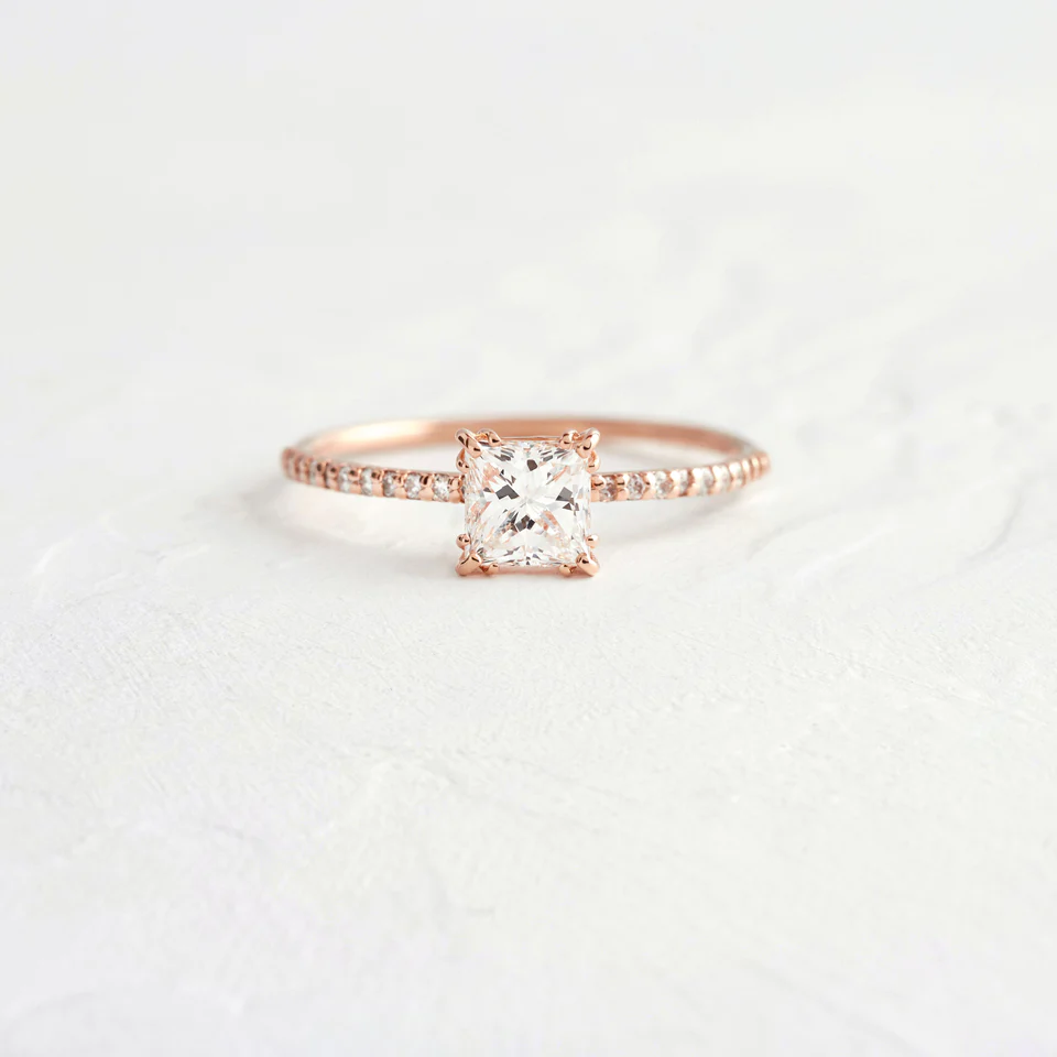 Princess Cut Moissanite Pave Wedding Band  customdiamjewel 10KT Rose Gold VVS-EF