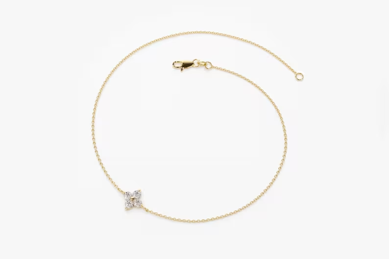 14K Gold Floral Natural Diamond Simple Bracelet For Women  customdiamjewel   