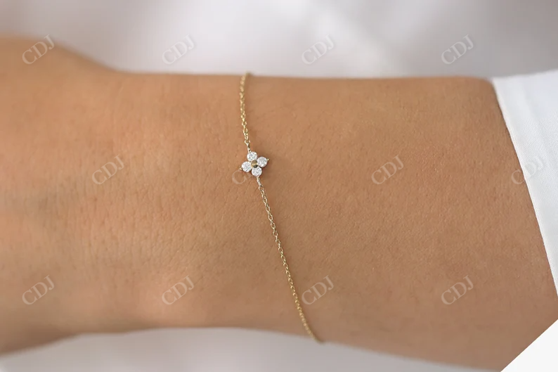 14K Gold Floral Natural Diamond Simple Bracelet For Women  customdiamjewel   