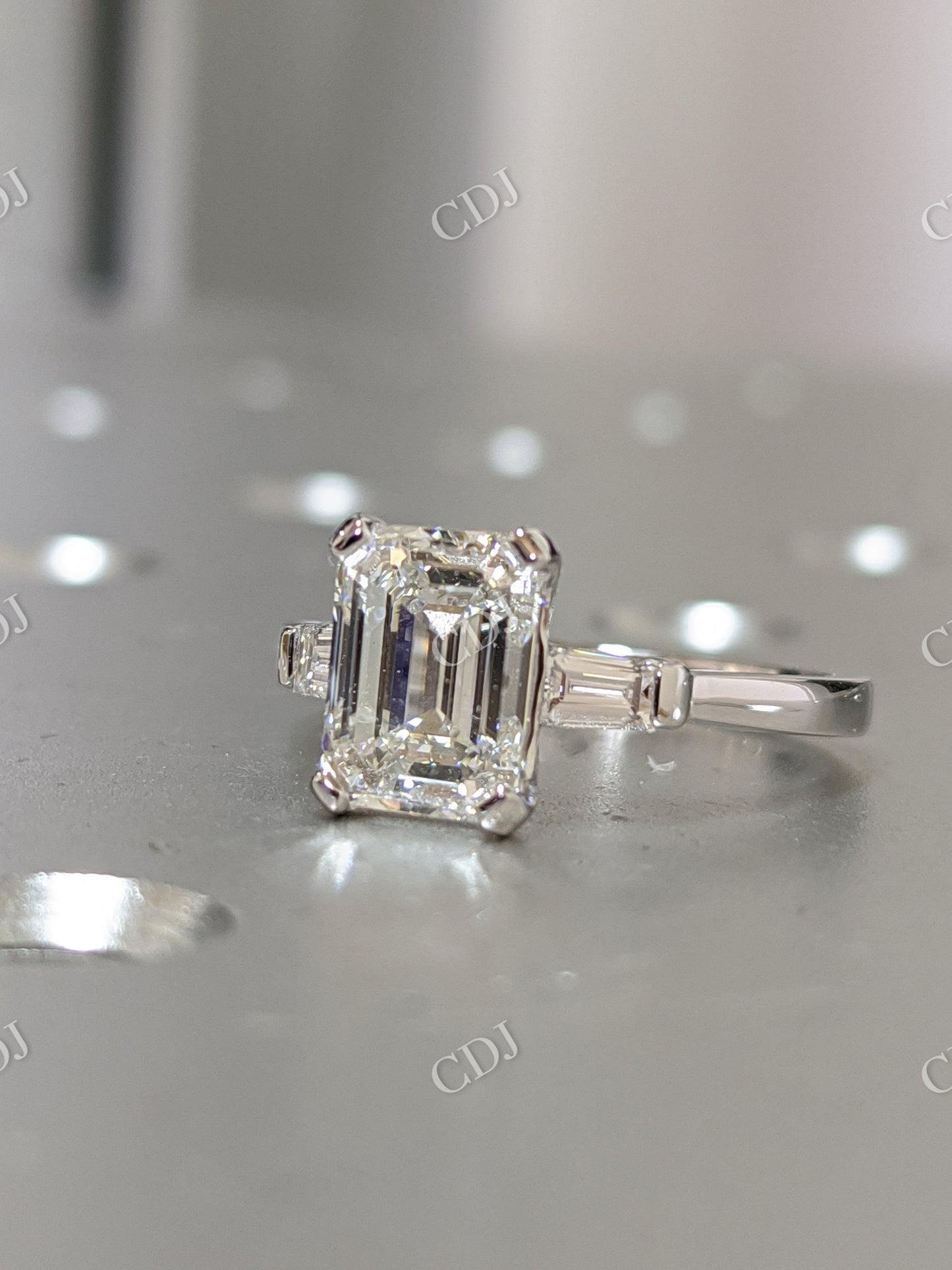 Emerald Cut Three Stone Moissanite Engagement Ring  customdiamjewel   