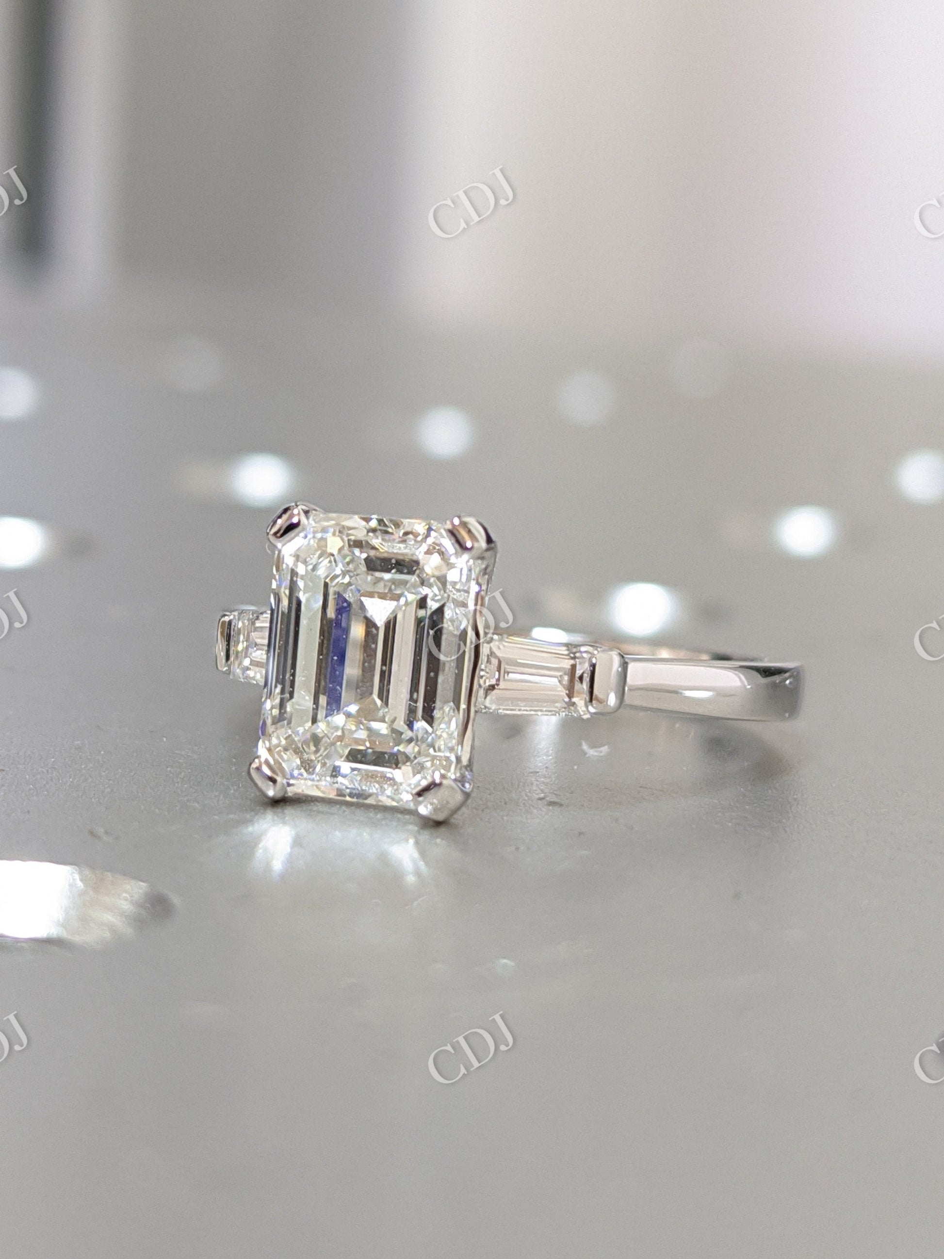 Emerald Cut Three Stone Moissanite Engagement Ring  customdiamjewel   