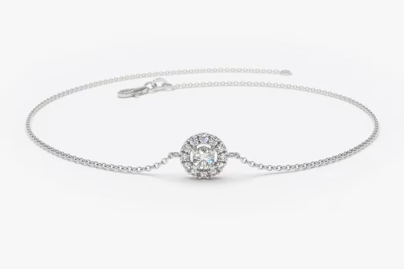 0.15Ctw Lab Grown Diamond Halo Bracelet  customdiamjewel   