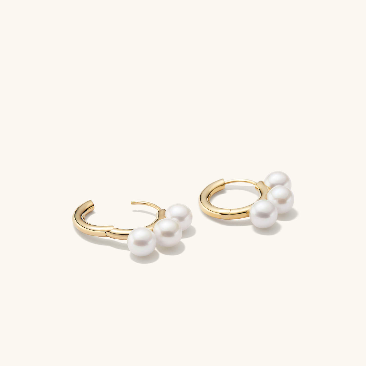 Unique Bold Pearl Trio 14K Solid Gold Hoops Earring  customdiamjewel   