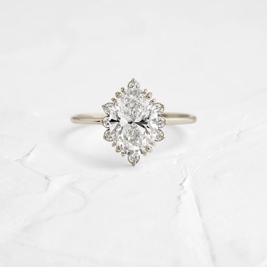 Solid Gold Oval Cut Moissanite Engagement Ring With Halo  customdiamjewel 10KT White Gold VVS-EF