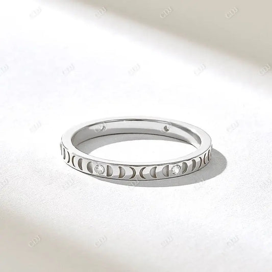 0.12CTW Round Bezel Lab Grown Diamond Moon Wedding Band  customdiamjewel 10KT White Gold VVS-EF