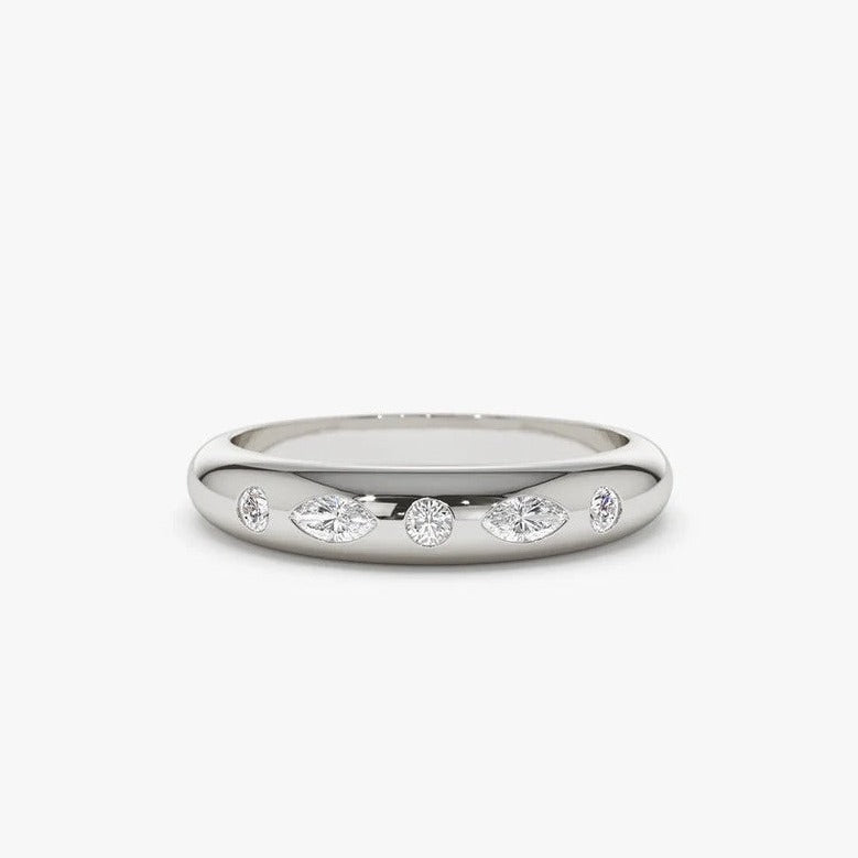 0.22CTW Marquise and Round Lab Grown Diamonds Wedding Band  customdiamjewel 10KT White Gold VVS-EF