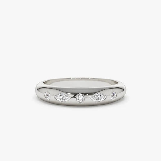 0.22CTW Marquise and Round Lab Grown Diamonds Wedding Band  customdiamjewel 10KT White Gold VVS-EF